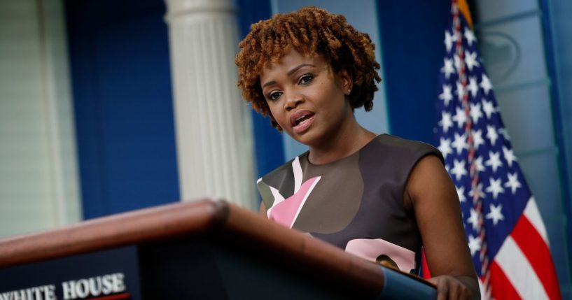 White House Press Secretary Karine Jean-Pierre speaks to reporters during the daily news conference in the Brady Press Briefing Room at the White House on Tuesday in Washington, D.C.