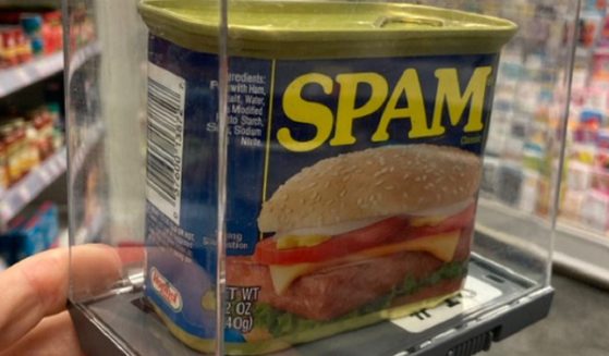 A can of Spam in a locked box at a New York City franchise of the Duane Reade store chain.