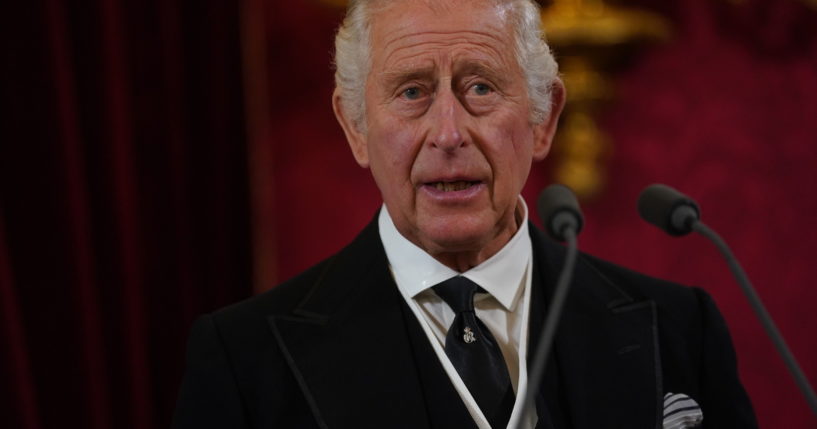 King Charles III is seen during Saturday's Accession Council at St James's Palace, London, where he was formally proclaimed monarch.