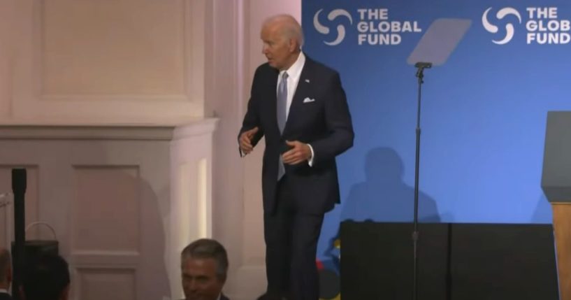 President Joe Biden appears dazed and confused as he leaves the podium following remarks at the Global Fund’s Seventh Replenishment Conference in New York City on Wednesday.