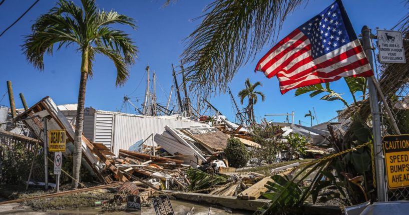 A destroyed mobile home park is seen in the aftermath of Hurricane Ian in Fort Myers Beach, Florida, on Friday.