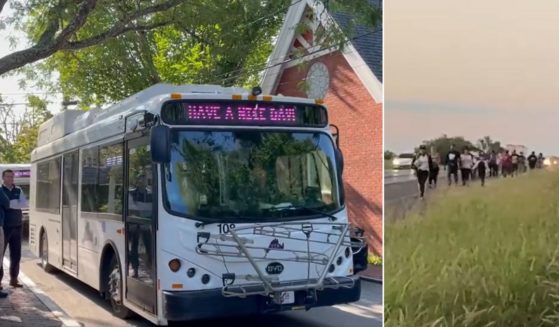 At left, Martha's Vineyard residents watch as migrants are bused away. At right, illegal immigrants stream into Texas.