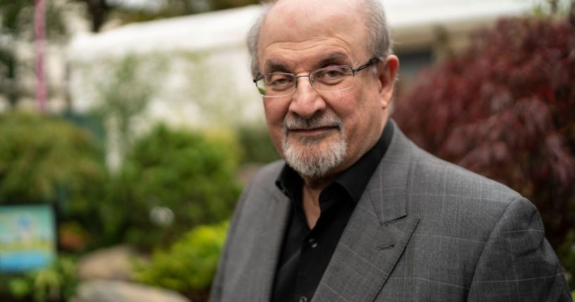 Salman Rushdie is seen at the Cheltenham Literature Festival on Oct. 12, 2019, in Cheltenham, England.