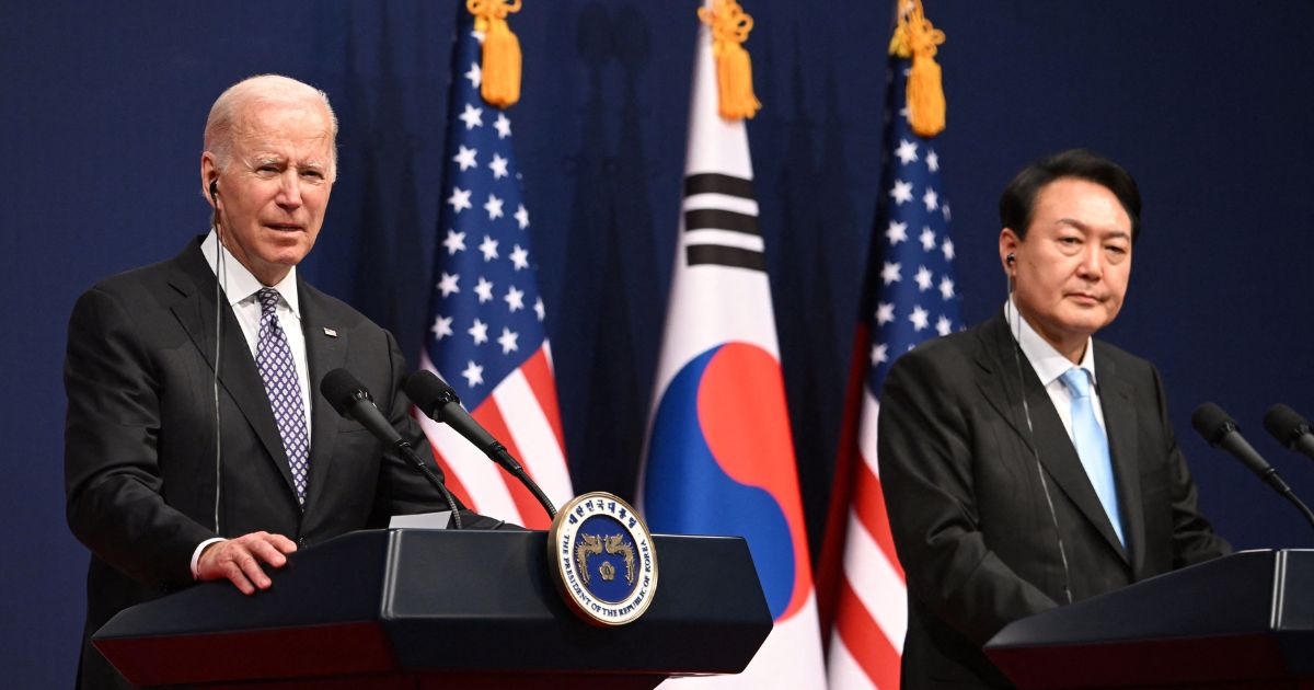 South Korean President Yoon Suk-yeol , right, and President Joe Biden are seen in a file photo from May.