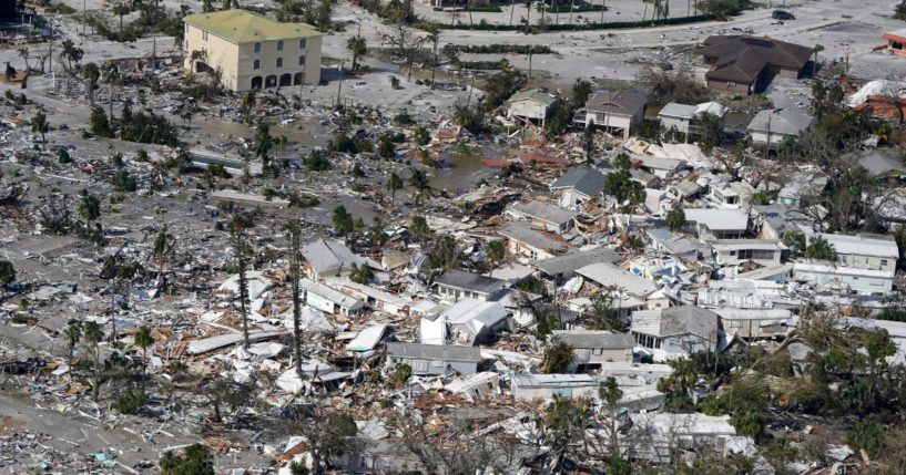 Damaged homes and debris are shown in Fort Myers Beach, Florida, on Thursday in the aftermath of Hurricane Ian.