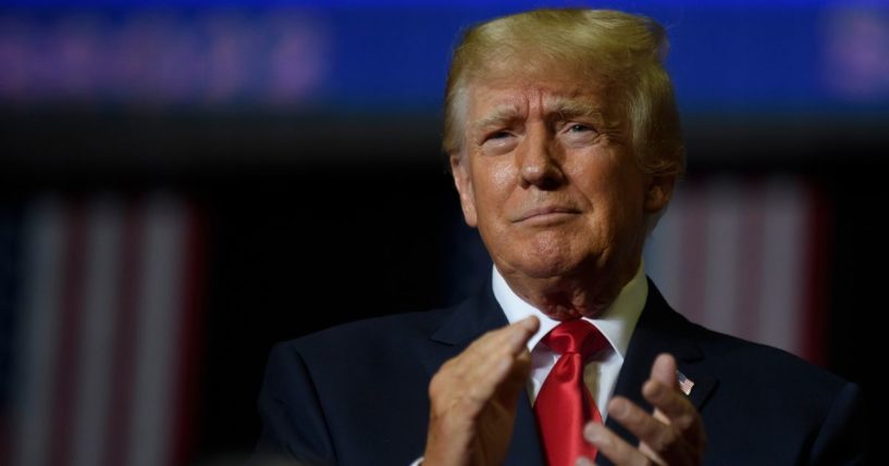 Former President Donald Trump speaks at a Save America Rally to support Republican candidates running for state and federal offices in the state at the Covelli Centre on Sept. 17 in Youngstown, Ohio.