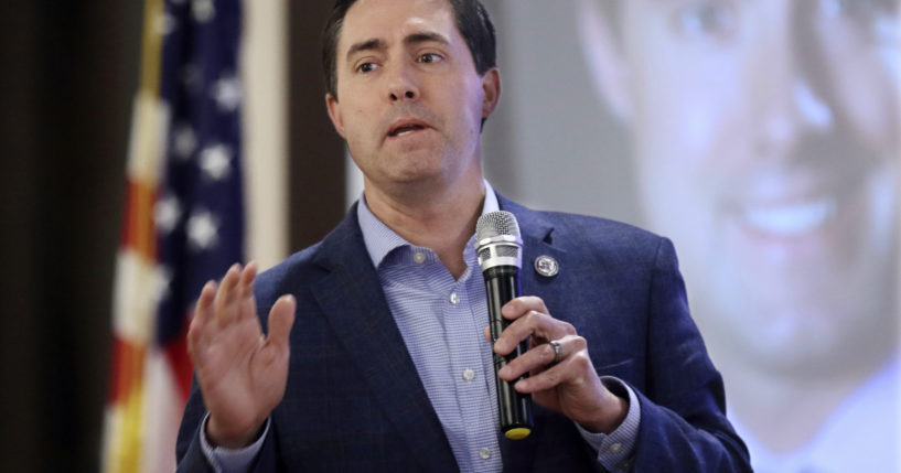 Ohio Secretary of State Frank LaRose speaks to the Fairfield County Republican Club in Pickerington, Ohio, on March 24.