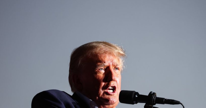 Former President Donald Trump speaks at a campaign rally at on Oct. 9 in Mesa, Arizona.