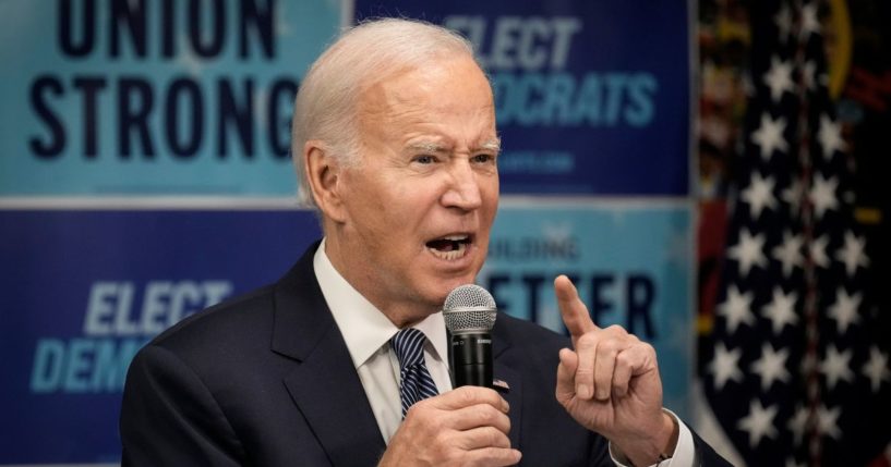 President Joe Biden speaks at the headquarters of the Democratic National Committee on Monday in Washington, D.C.