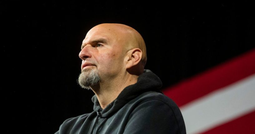 Democratic Senate candidate John Fetterman appears during a rally on Aug. 12 in Erie, Pennsylvania.