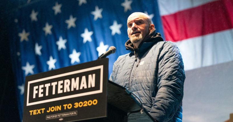 Pennsylvania Lt. Gov. John Fetterman speaks to supporters at a rally in Pittsburgh on Wednesday.