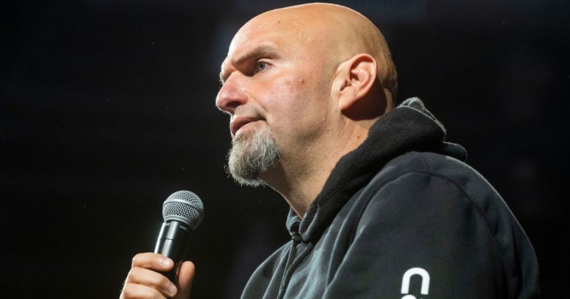 Democratic Senate candidate John Fetterman speaks at a rally on Aug. 12.