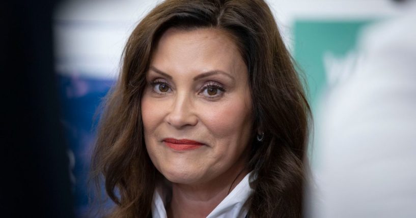 Michigan Governor Gretchen Whitmer meets with volunteers for canvass kickoffs on Michigan Primary Election Day on Aug. 2 in Grand Rapids, Michigan.