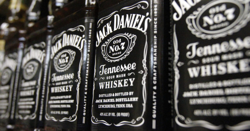 Bottles of Jack Daniel's Tennessee Whiskey sit on the shelf of a liquor store in Montpelier, Vermont, on Dec. 5, 2011.