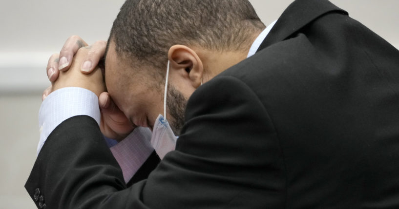 Darrell Brooks reacts as the guilty verdict is read during his trial in a Waukesha County Circuit Court in Waukesha, Wisconsin, on Oct. 26.