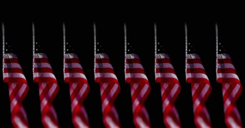 American flags are seen in this stock image.