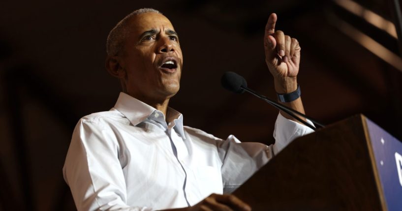 Former President Barack Obama delivers remarks at a campaign event on Wednesday in Phoenix.