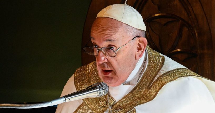 Pope Francis delivers his homily as he celebrates Mass at the Cathedral of Asti on Sunday as part of a two-day partly pastoral, partly private visit to his ancestors' region of Piedmont, Italy.