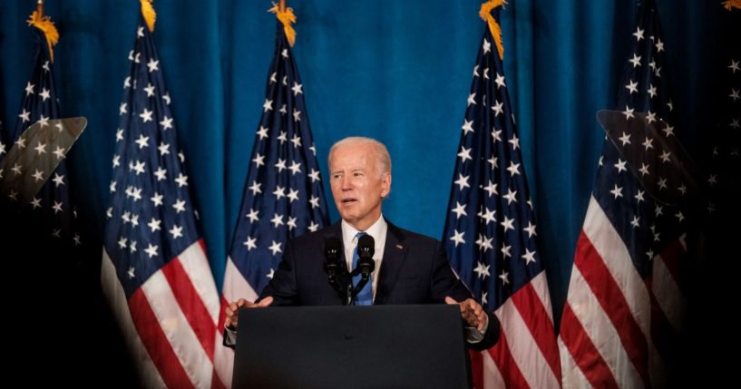 President Joe Biden delivers remarks at Union Station on Wednesday in Washington, D.C.