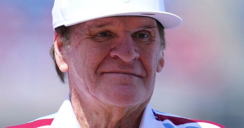 MLB legend Pete Rose looks on prior to the Philadelphia Phillies' game against the Washington Nationals at Citizens Bank Park on Aug. 7.