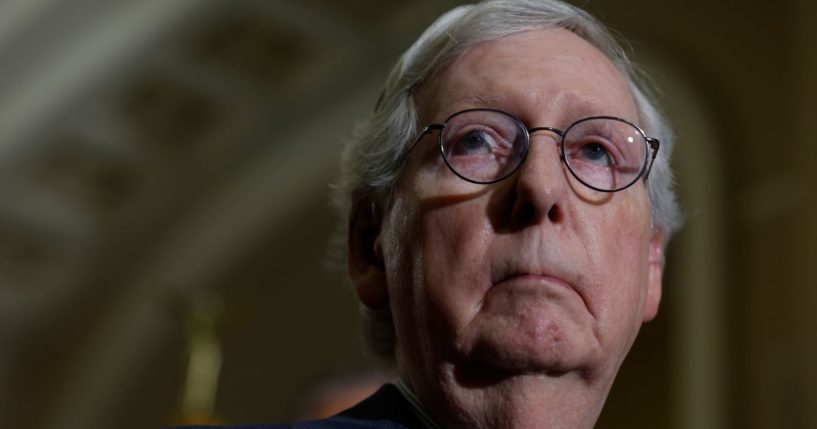 U.S. Senate Minority Leader Mitch McConnell speaks during a press conference following a Senate Republican luncheon at the U.S. Capitol in Washington, D.C., on Sept. 28.