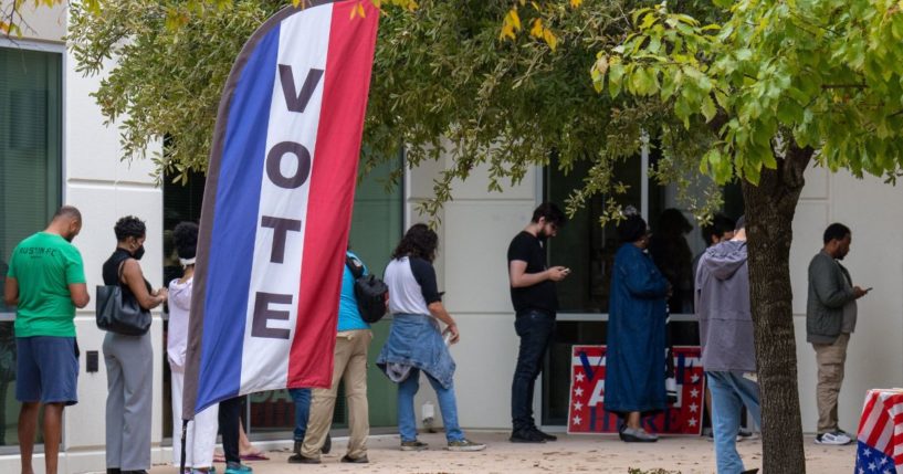 Voters wait to cast their ballot at the Disability Right Texas polling station in Austin, Texas, on Tuesday.