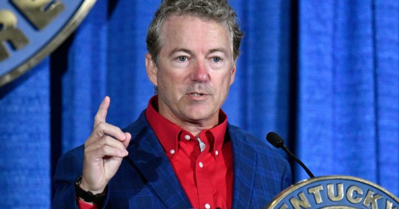 Republican Sen. Rand Paul of Kentucky speaks at the Kentucky State Fair in Louisville on Aug. 25.