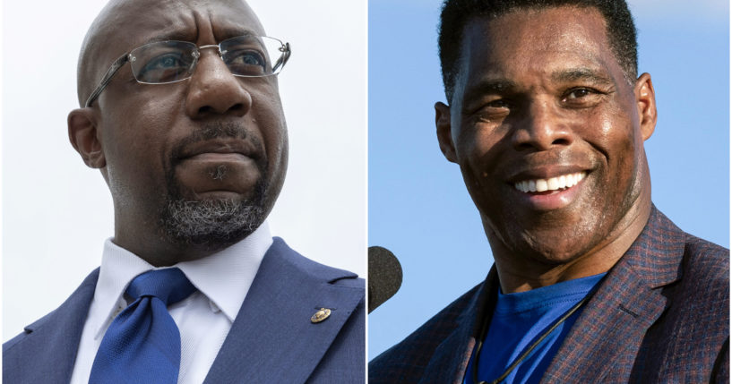 Democratic Sen. Raphael Warnock, left, and Republican Senate candidate Herschel Walker, right, are facing each other in a run-off election in Georgia.