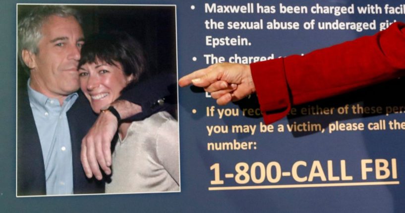 In this July 2, 2020, file photo, Audrey Strauss, acting U.S. attorney for the Southern District of New York, points to a photo of Jeffrey Epstein and Ghislaine Maxwell during a news conference in New York.