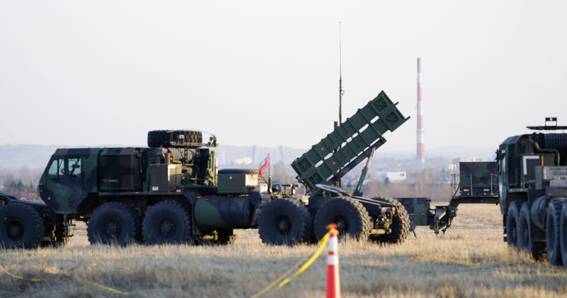 Patriot missiles are seen at the Rzeszow-Jasionka Airport in Jasionka, Poland, on March 25.