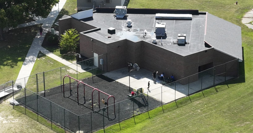 An aerial image taken with a drone shows Cumberland Hospital for Children and Adolescents in Richmond, Virginia. A grand jury indicted a former longtime employee of the hospital on sexual abuse charges.