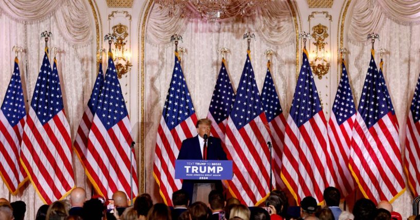 Former President Donald Trump speaks in Palm Beach, Florida, on Nov. 15.