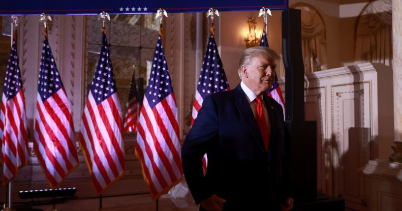 Former President Donald Trump arrives to speak during an event at his home on Nov. 15 in Palm Beach, Florida.