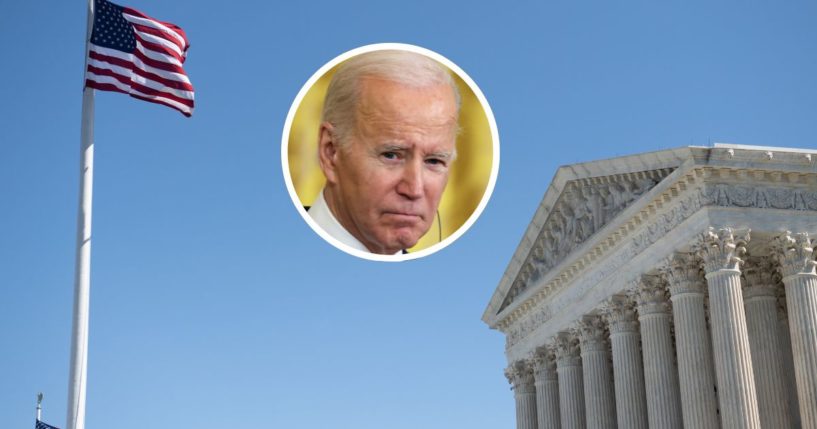 The Supreme Court is seen in Washington, D.C., on May 4, 2020. President Joe Biden participates in a news conference in the East Room at the White House on Wednesday in Washington, D.C.