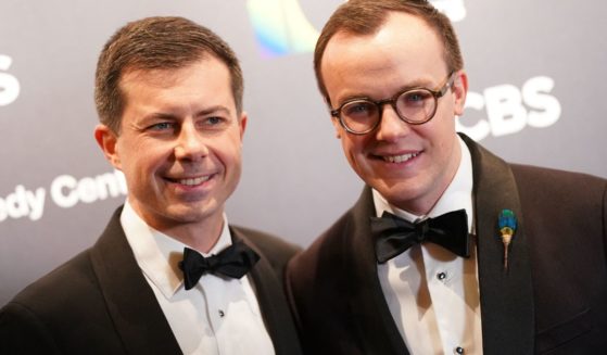 Transportation Secretary Pete Buttigieg, left, and Chasten Buttigieg arrive for the 45th Kennedy Center Honors at the John F. Kennedy Center for the Performing Arts in Washington, D.C., on Dec. 4.