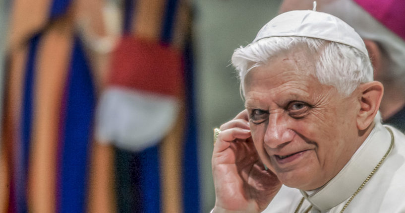 Pope Benedict XVI attends his weekly general audience in the Paul VI Hall at the Vatican, on Wednesday, Aug. 24, 2005.