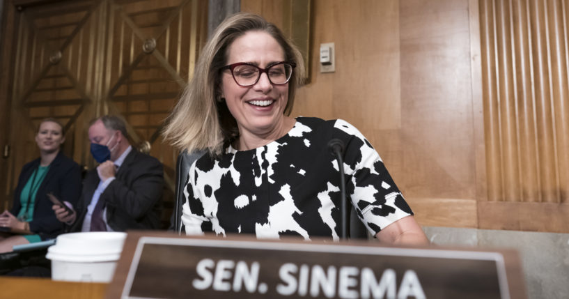 Sen. Kyrsten Sinema arrives for a meeting of the Senate Homeland Security Committee at the Capitol on Aug. 3. Sinema was a Democrat then, but she left the party on Friday.