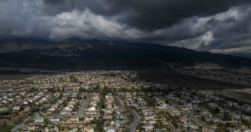 Rain clouds hover over Rancho Cucamonga, California, Wednesday, December 7, 2022.