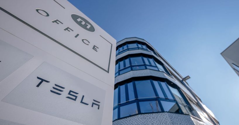 The building that houses the local Tesla electric car dealership on Dec. 8 in Sindelfingen, Germany.