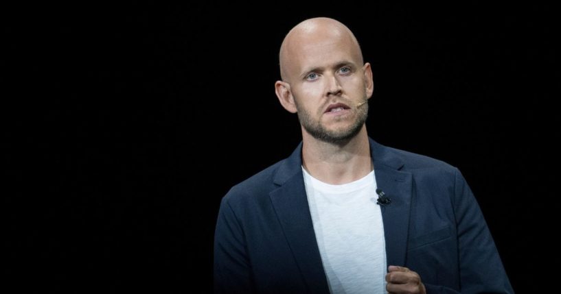 Daniel Ek, chief executive officer of Spotify, speaking during a product launch event