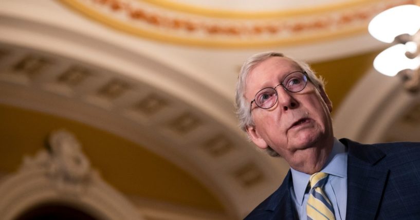 Senate Minority Leader Mitch McConnell speaks to the media at the U.S. Capitol on Dec. 13, 2022, in Washington, D.C.