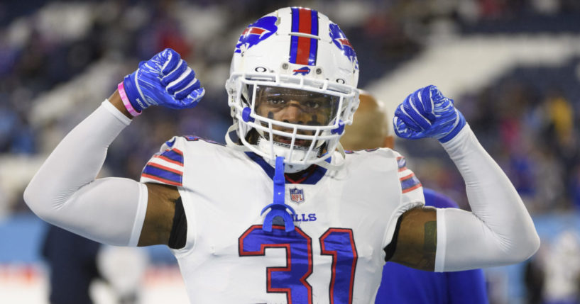 Bills safety Damar Hamlin in uniform before a game