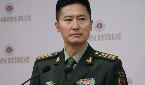 China's Defense Ministry spokesman, Tan Kefei, attends a news conference in Siem Reap, Cambodia, on Nov. 22.