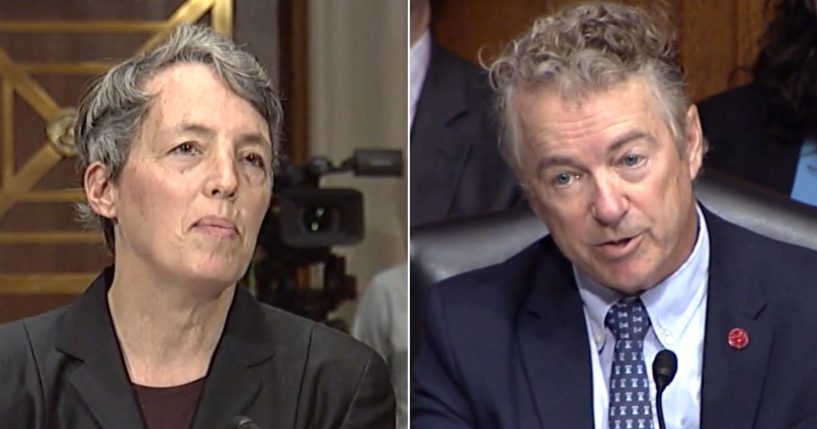 Republican Sen. Rand Paul of Kentucky questions Sarah Szanton, dean of the Johns Hopkins School of Nursing, during the Senate Health, Education, Labor and Pensions Committee's hearing on "Examining Health Care Workforce Shortages" on Thursday.