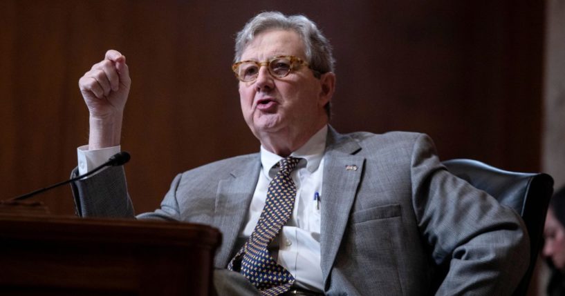 Sen. John Kennedy speaks during a Senate Appropriations Subcommittee on Labor, Health and Human Services, Education, and Related Agencies hearing on Capitol Hill in Washington, D.C., on May 17, 2022.