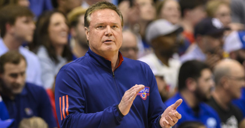 Kansas head coach Bill Self applauds his team's play against Texas Tech during a game in Lawrence, Kansas, on Feb. 28.