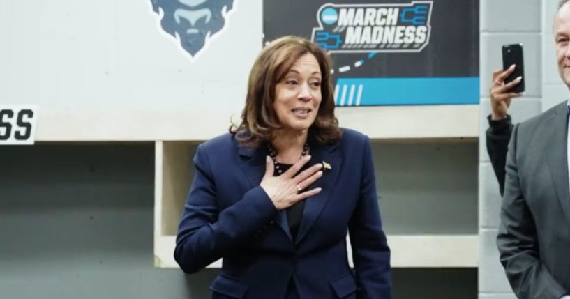 Kamala Harris speaking in the Howard Bison locker room