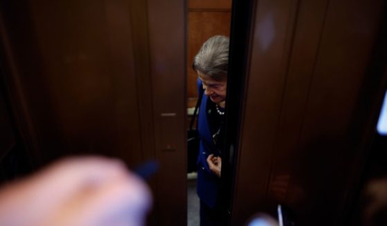 Sen. Dianne Feinstein boards an elevator following a vote in the U.S. Capitol on February 14, 2023 in Washington, DC.