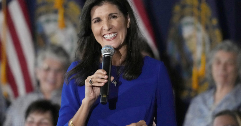 Republican presidential candidate Nikki Haley takes a question from the audience during a campaign gathering in Bedford, New Hampshire, on May 24.