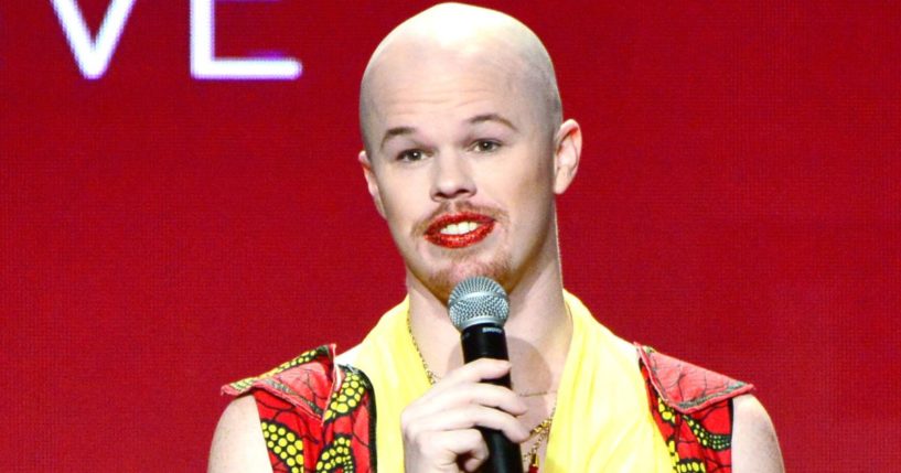 Sam Brinton speaks onstage during an LGBT event at the Beverly Hilton Hotel in Beverly Hills, California, on Dec. 3, 2018.